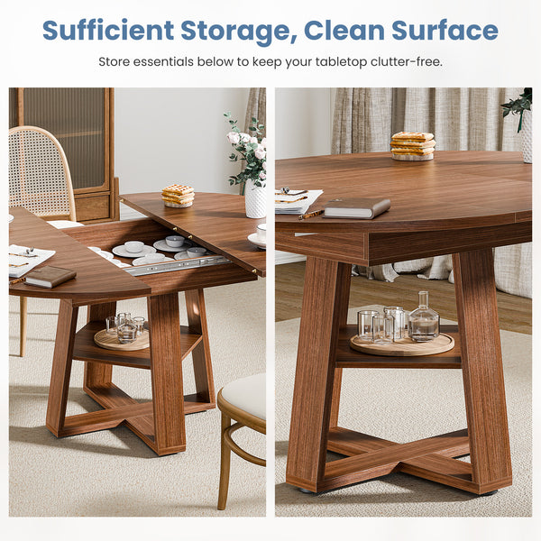 CONCETTA Extendable Dining Table for 4-8, Space-Saving with Storage Shelf, Adjustable Oval Design for Kitchen and Living Room