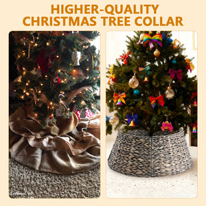 CONCETTA Christmas Tree Collar, Farmhouse Detachable Handwoven Christmas Tree Base Cover, Christmas Tree Basket Base, for Holiday,Black