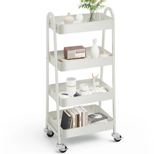 CONCETTA Versatile 4-Tier Metal Utility Cart with Locking Casters, Multi-Scenario Use for Office, Living Room, Kitchen