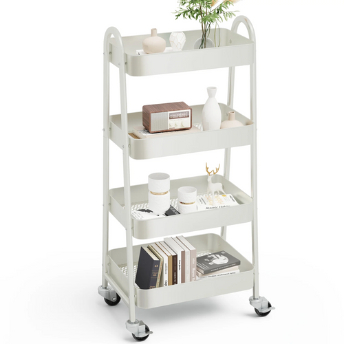CONCETTA Versatile 4-Tier Metal Utility Cart with Locking Casters, Multi-Scenario Use for Office, Living Room, Kitchen