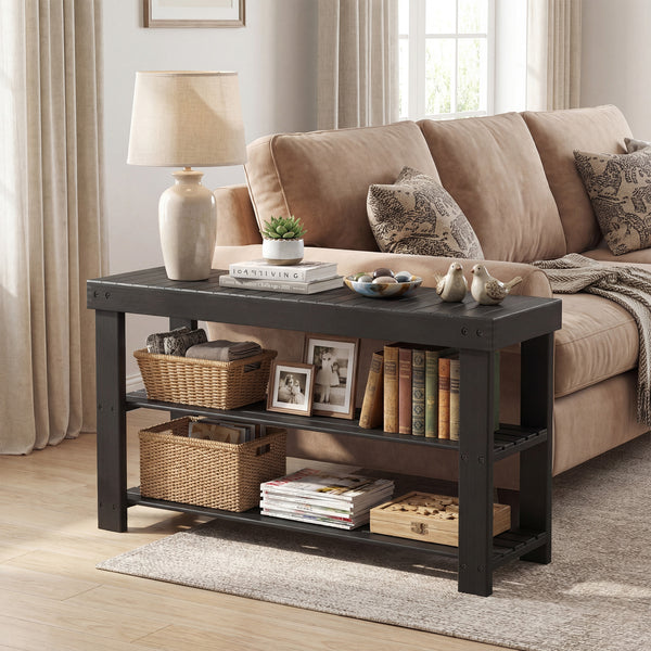 CONCETTA Bamboo Shoe Rack & Bench, 3-Tier 280 lb Capacity Storage Organizer for Entryway, Living Room, Balcony