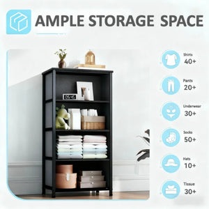 CONCETTA 4 Drawer Dresser, Wide Chest Drawers Nightstand Storage Tower Storage Fabric Dresser With Wood Top for Living Room, Bedroom, Closet