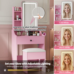 CONCETTA Vanity Desk with Mirror and Lights, Makeup Vanity Table with Hair Dryer & Power Outlet, Dressing Table for Bedroom