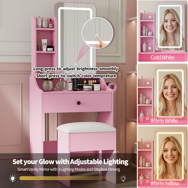 CONCETTA Vanity Desk with Mirror and Lights, Makeup Vanity Table with Hair Dryer & Power Outlet, Dressing Table for Bedroom