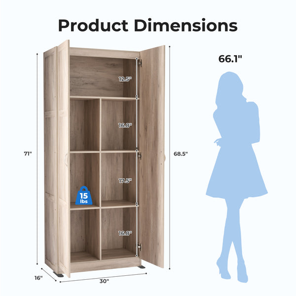 CONCETTA 71 inch Wooden Storage Cabinet, Freestanding Cupboard, 4-Tier Home Organizer for Kitchen, Living Room, Bedroom, Pantry