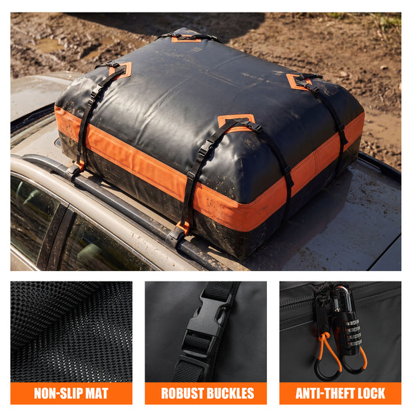 CONCETTA Car Rooftop Cargo Carrier, Waterproof Durable Roof Bag for Vehicles, Universal Fit with Straps & Anti-Slip Mat, Easy Install, Black