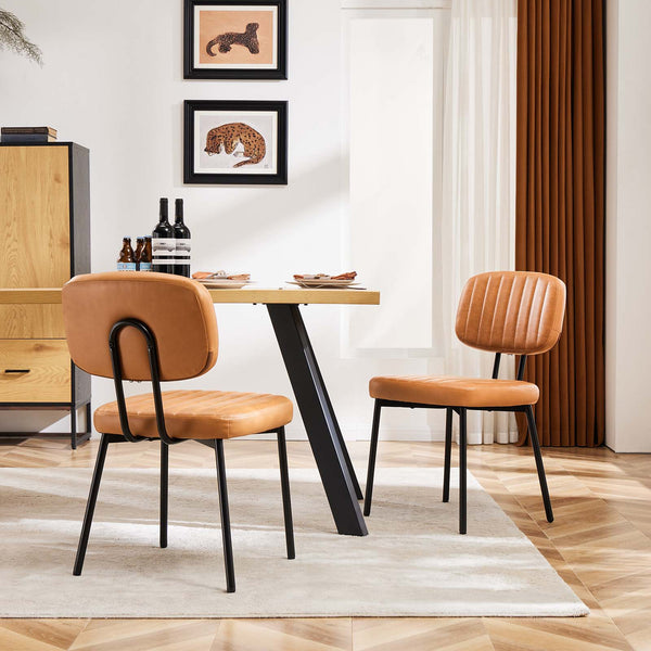 CONCETTA Dining Chairs Set of 2, Modern Kitchen Dining Room Accent Chairs with Faux Leather Cushion Seat & Metal Legs for Kitchen, Living Room