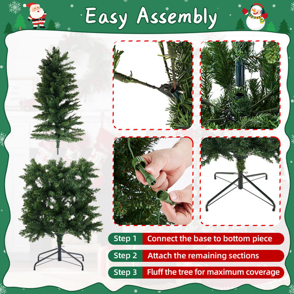 4.5/6/7.5/9ft Pre-lit Pencil Christmas Tree, Artificial Slim Christmas Tree with LED Lights and Solid Metal Stand,Green