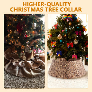 CONCETTA Christmas Tree Collar, Farmhouse Detachable Handwoven Christmas Tree Base Cover, Christmas Tree Basket Base, for Holiday,Black