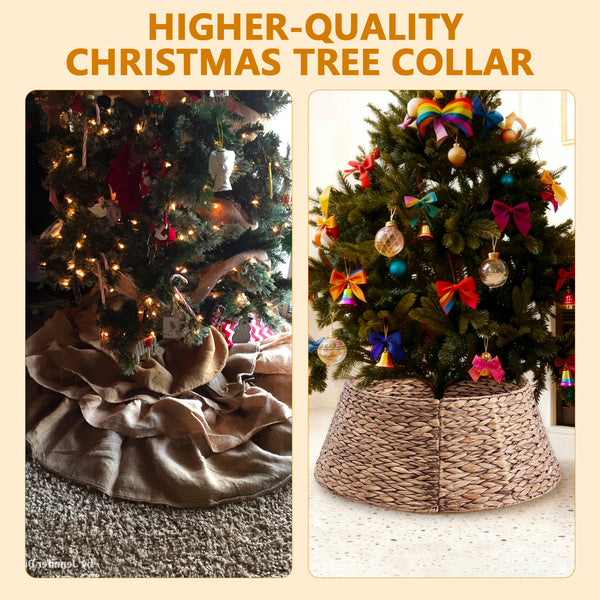 CONCETTA Christmas Tree Collar, Farmhouse Detachable Handwoven Christmas Tree Base Cover, Christmas Tree Basket Base, for Holiday,Black
