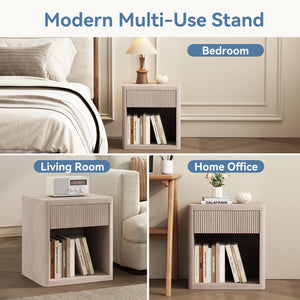 CONCETTA Nightstand with Drawer and Open Shelf, Mid Century Fluted End Table for Bedroom, Living Room and Office