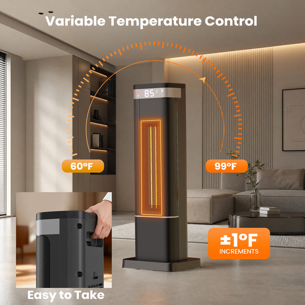 SHOUFTW 1500W Space Heater, 24" Electric Heater with Remote and Thermostat, 12H Timer, 4 Modes & 70°Oscillation, Overheat & Tip-Over Protection for Indoor