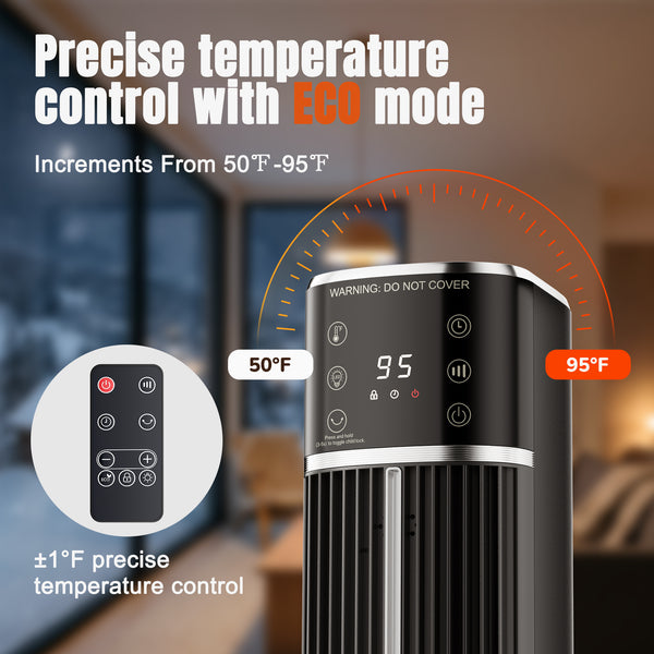 CONCETTA 1500W 32" Tower Space Heater, Portable Electric Flame Heater with Remote, 4 Modes Settings, Low Noise, 60°Oscillation & 15H Timer for Indoor Use