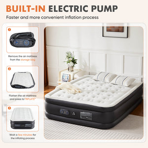 CONCETTA Portable inflatable blow up mattress air bed with built-in high capacity air pump, double height