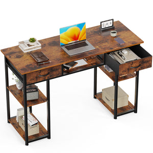 JOINSUN 32/48 Inch Small Desk with Fabric Drawers & Storage Bag Iron Hook, Computer Desk,White Vanity Desk with Storage for Bedroom