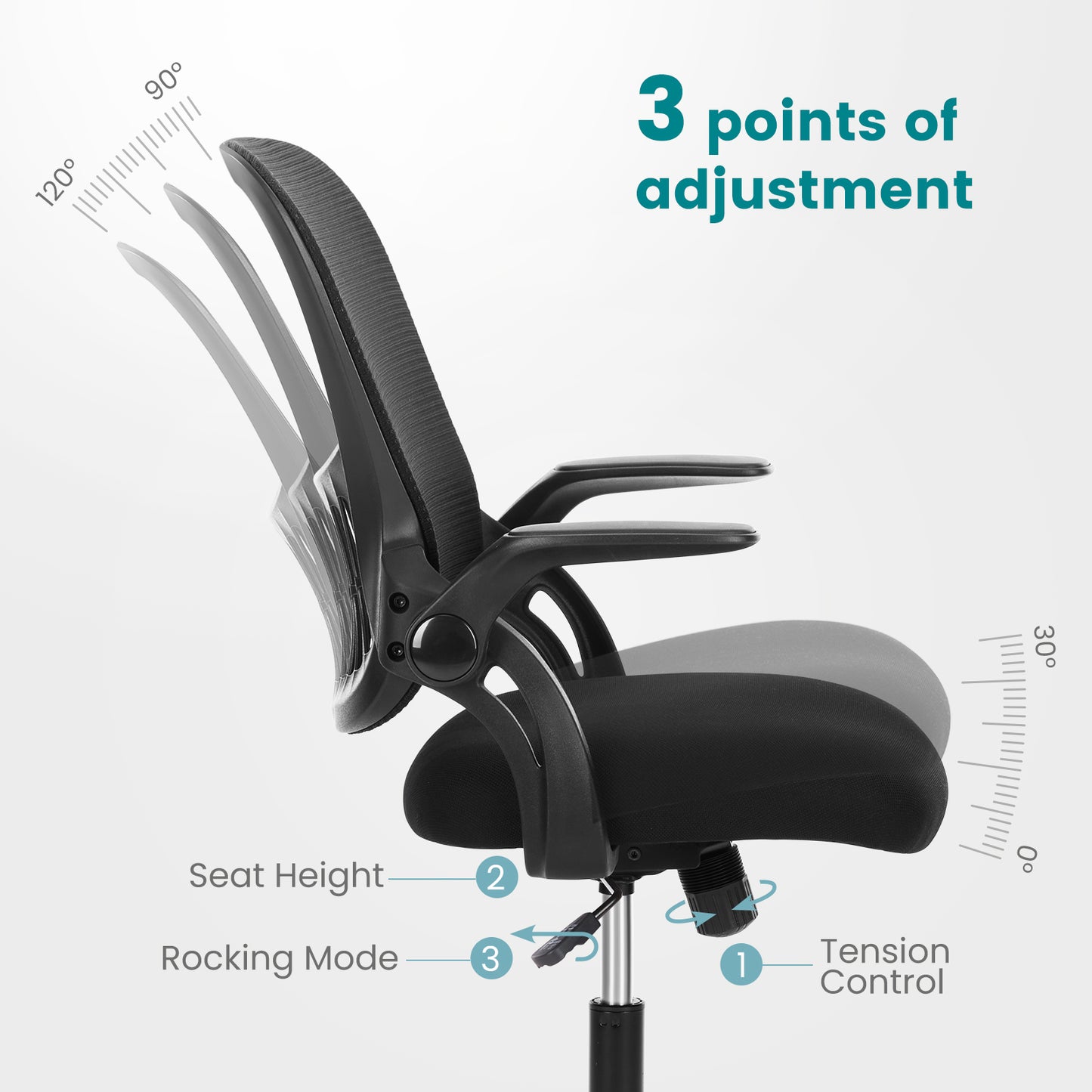 CONCETTA Ergonomic Office Home Desk Mesh Fixed Armrest