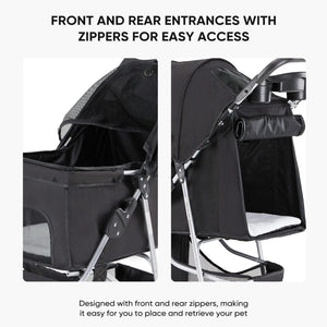 CONCETTA 3-Wheel Foldable and Waterproof Pet Stroller - Jogger Stroller for Small and Medium Dogs and Cats with Cup Holder and Removable Liner