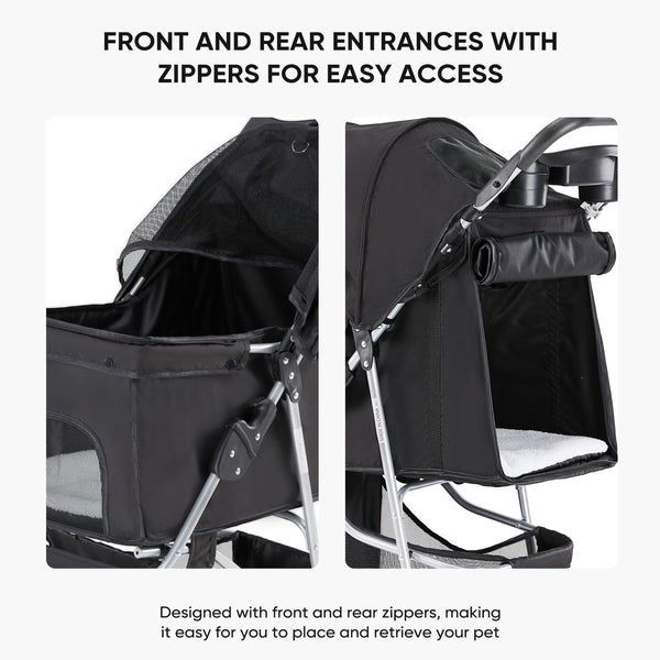 CONCETTA 3-Wheel Foldable and Waterproof Pet Stroller - Jogger Stroller for Small and Medium Dogs and Cats with Cup Holder and Removable Liner