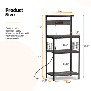 SHOUFTW Kitchen Storage Rack with Power Outlet, 4-Tier Backer's Rack for Microwave Stand & Coffee Bar Storage