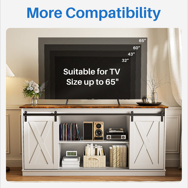 CONCETTA TV Stand, Storage Function, Mid-sized Farmhouse Style, Movable Sliding Door, Rust