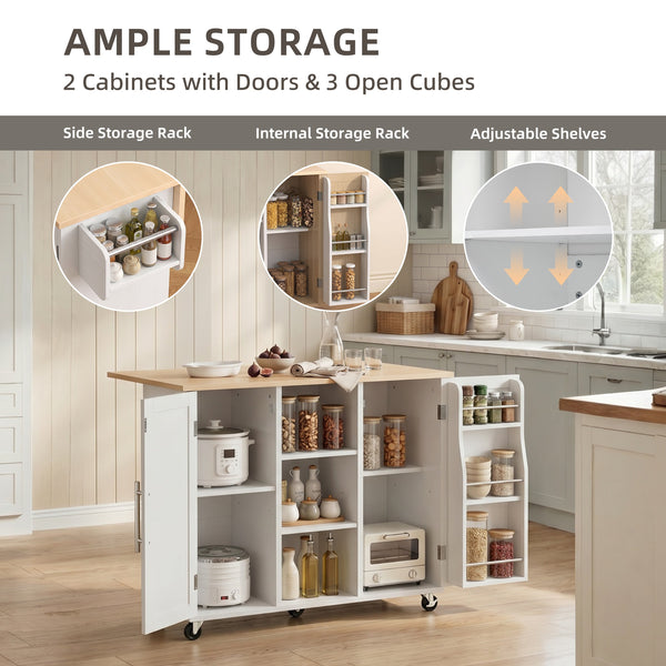 CONCETTA Wooden Kitchen Island Cart, Rolling Storage Cabinet with Racks, Open Shelves and Drawer