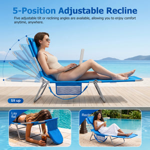 SHOUFTW 5-Position Beach leisure Folding lounge Chair, Easy to Carry and Store, Suitable for Vacation, Camping, Picnics, and Other Outdoor Activities, Sturdy and Durable