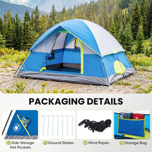 SHOUFTW 2-4 Person Waterproof Camping Tent with Rainfly, Easy Setup Dome Tent with Mesh Windows & Skylight Vent, Lightweight Portable Tent for Outdoor Camping, Hiking, Festivals & Backyard