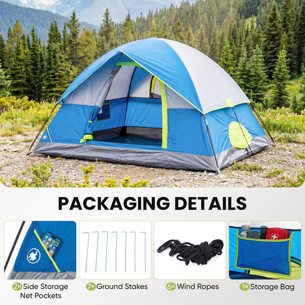 SHOUFTW 2-4 Person Waterproof Camping Tent with Rainfly, Easy Setup Dome Tent with Mesh Windows & Skylight Vent, Lightweight Portable Tent for Outdoor Camping, Hiking, Festivals & Backyard