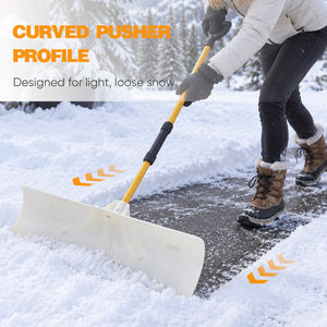 CONCETTA 30"/36" Snow Pusher, Wide Snow Plow Shovel with Non-Stick Poly Blade, Reinforced Metal Handle, Heavy-Duty Winter Removal Tool for Driveways & Sidewalks, White