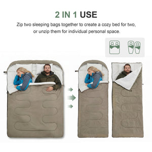 CONCETTA Lightweight Double Sleeping Bag for Adults in Cold & Warm Weaher, Waterproof & Machine Washable for Camping/Backpacking/Hiking