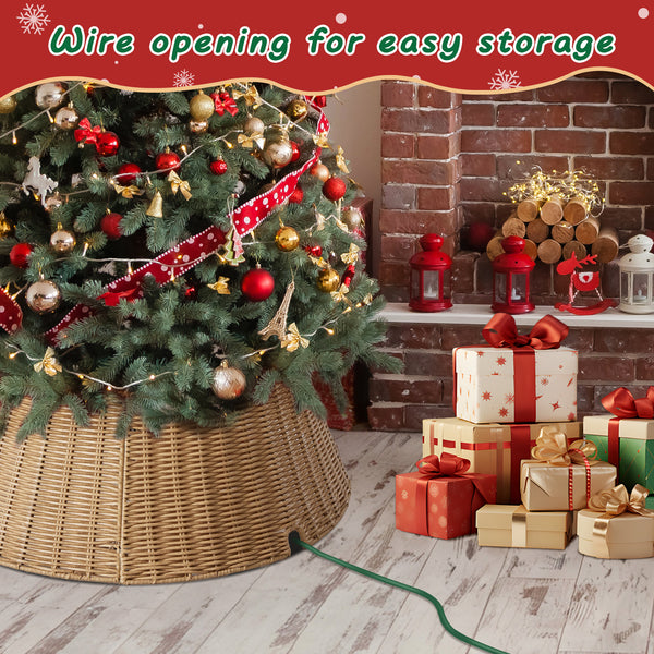 CONCETTA Christmas Tree Collar, Farmhouse Detachable Handwoven Christmas Tree Base Cover, Christmas Tree Basket Base, for Holiday,Black