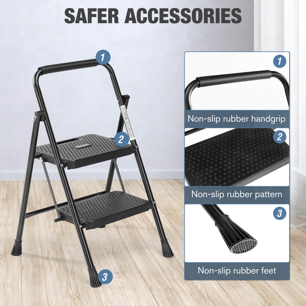 CONCETTA 2-step non-slip ladder, 800 lbs Capacity, Foldable, For use in the home and outdoors, picking up and dropping off items
