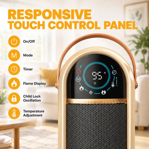 SHOUFTW 1500W Tower Space Heater for Indoor Use, Electric Heater with Static Simulated Flame, 45° Oscillation, Child Lock, Overheat & Tip-Over Safety