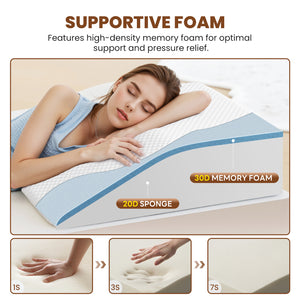 Wedge Pillow for Sleeping, Memory Foam Body Pillow for Acid Reflux, Neck & Back Pain Relief, Post-Surgery Recovery & Snoring Reduction, 7Inch