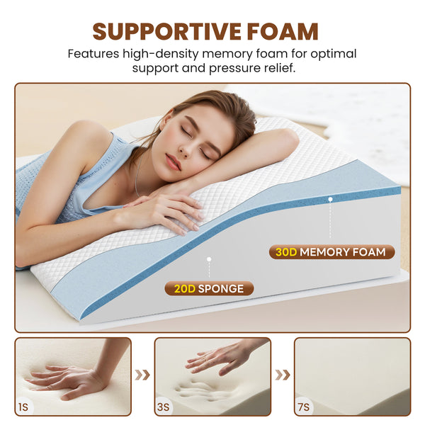 Wedge Pillow for Sleeping, Memory Foam Body Pillow for Acid Reflux, Neck & Back Pain Relief, Post-Surgery Recovery & Snoring Reduction, 7Inch