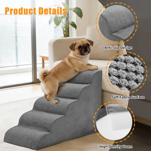 SHOUFTW Round Edge Pet Stairs Ramp, High-Density Foam Dog Cat Steps, Non-Slip Indoor Ladder for Couch, High Beds, Car, Gray