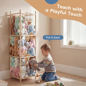 CONCETTA Toy Storage Organizer, Wooden Toy Holder Cage - Holds 40+ Plush Toys, Sturdy Wood & Steel Screw Construction for Toddler Room, Playroom, Bedroom, White