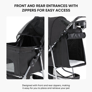 CONCETTA 3-Wheel Foldable and Waterproof Pet Stroller - Jogger Stroller for Small and Medium Dogs and Cats with Cup Holder and Removable Liner