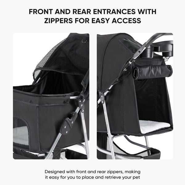 CONCETTA 3-Wheel Foldable and Waterproof Pet Stroller - Jogger Stroller for Small and Medium Dogs and Cats with Cup Holder and Removable Liner
