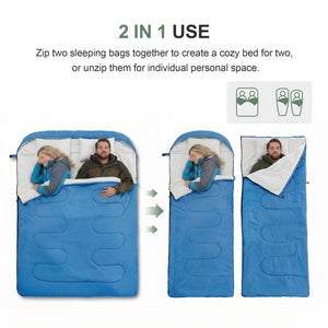 CONCETTA Lightweight Double Sleeping Bag for Adults in Cold & Warm Weaher, Waterproof & Machine Washable for Camping/Backpacking/Hiking