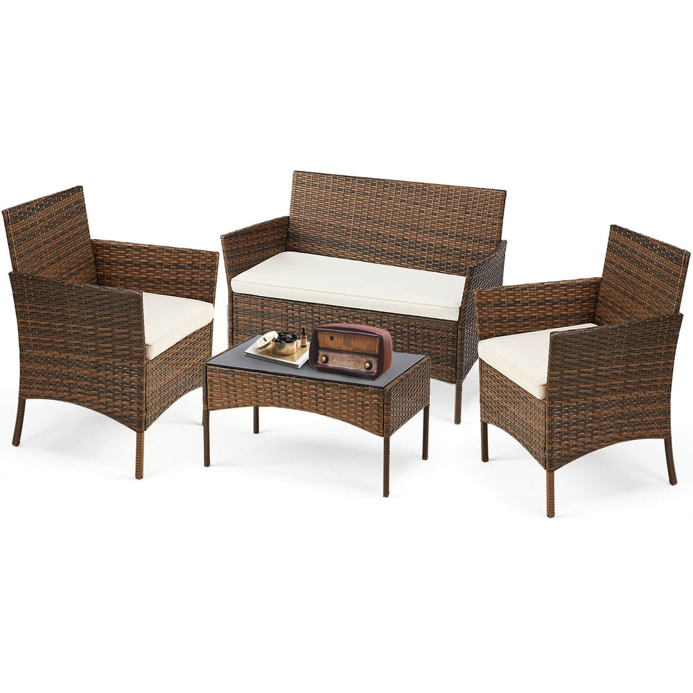 CONCETTA 3 Piece Patio Wicker Furniture Set , Patio Chair w/ Table w/ Cushions, Simple Modern Comfort