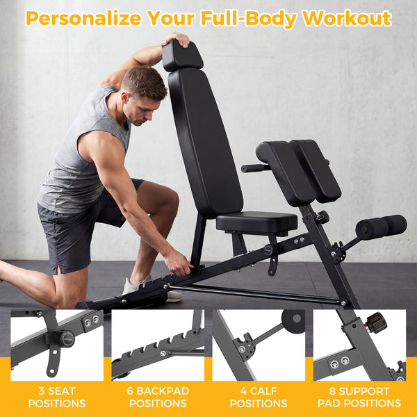CONCETTA Multi-Functional FID Weight Bench for Full All-in-One Body Workout – Hyper Back Extension, Roman Chair, Adjustable Ab Sit-up Bench, Incline/Decline Bench, Flat Bench