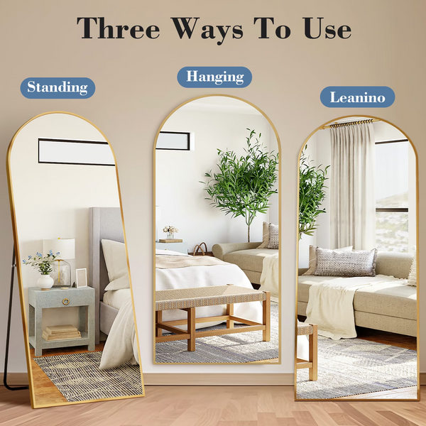 CONCETTA Arched Full Length Mirror, 65" x 24" Aluminum Alloy Freestanding Floor Mirror for Bedroom Entryway