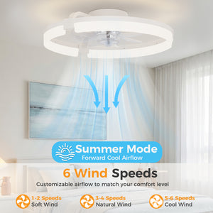 SHOUFTW Ceiling Fan, Caged Ceiling Fans with Lights, Farmhouse Low Profile Fandelier with Remote, Flush Mount for Bedroom, Living Room, Kitchen, 6 Wind Speeds