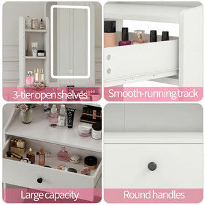 CONCETTA Vanity Desk with Mirror and Lights, Makeup Vanity Table with Hair Dryer & Power Outlet, Dressing Table for Bedroom