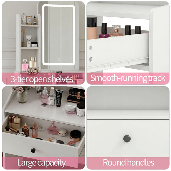 CONCETTA Vanity Desk with Mirror and Lights, Makeup Vanity Table with Hair Dryer & Power Outlet, Dressing Table for Bedroom