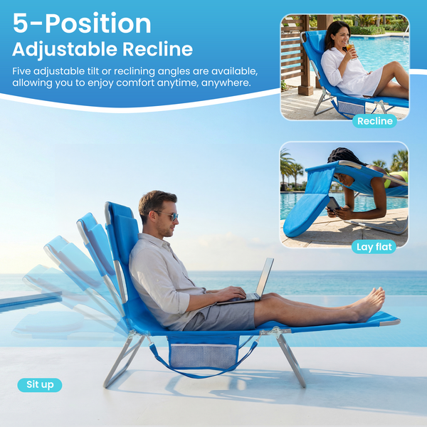 CONCETTA Beach Leisure Folding lounge Chair, Easy to Carry and Store, Suitable for Vacation, Camping, Picnics, and Other Outdoor Activities, Sturdy and Durable