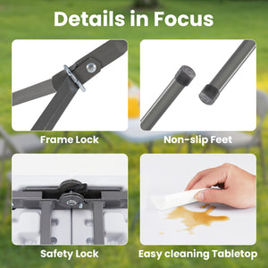 CONCETTA Outdoor Indoor Portable Folding Table, Heavy Duty Foldable Table, Carrying Handle for Camping Picnic