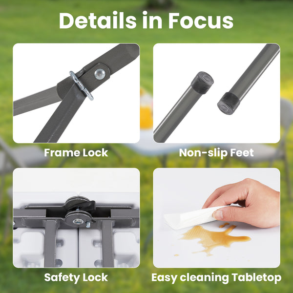 CONCETTA Outdoor Indoor Portable Folding Table, Heavy Duty Foldable Table, Carrying Handle for Camping Picnic