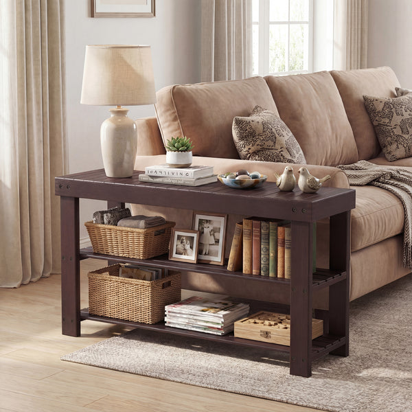 CONCETTA Bamboo Shoe Rack & Bench, 3-Tier 280 lb Capacity Storage Organizer for Entryway, Living Room, Balcony